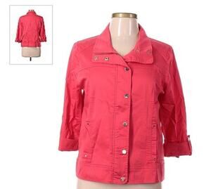 Chicos Pink Jacket Size Medium Pink Snap Front Unlined Bright Cute